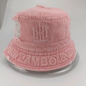 Mr Lambo Pink Distressed Denim Bucket hat