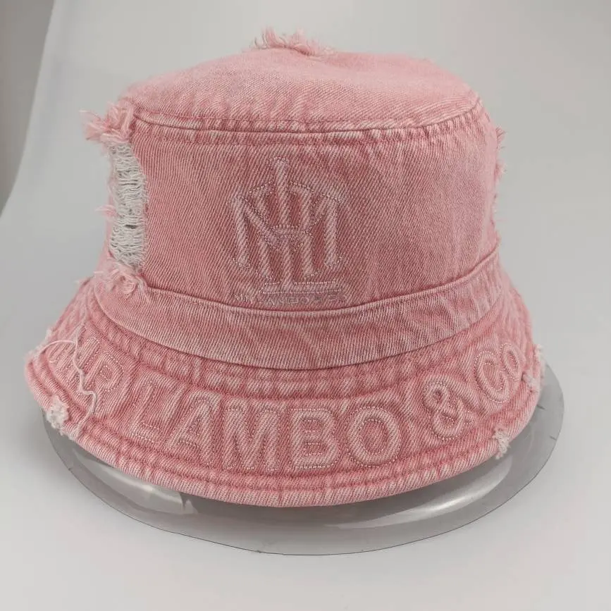 Mr Lambo Pink Distressed Denim Bucket hat