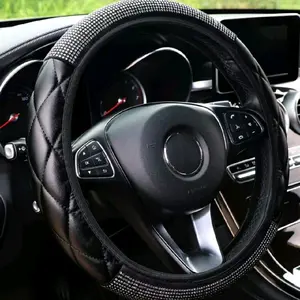 Women's Bling Steering Wheel Cover Universal Fit Black with Sparkling Detailing for Enhanced Style & Glamour