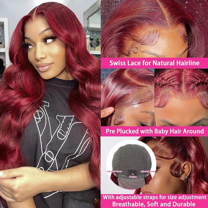 GK 32 Inch Burgundy Wig Human Hair Pre Plucked 13x6 HD Glueless Colored 99j Body Wave Lace Front Wigs 200 Density,100% Real Human Hair No Synthetic Blend No Tangle No Shedding Triple Lifespan