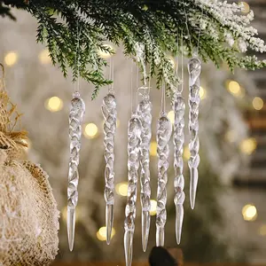 10pcs 13cm Christmas Simulation Ice Xmas Tree Hanging Ornament Fake Icicle Winter Party Christmas New Year Home Decoration 2023 Plastic