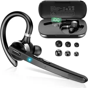 2026 Bluetooth Headset Wireless Bluetooth 5.3 Earpiece 90Hrs Single-Ear Headset with APTX HD Audio & Mute Button Dual Noise Cancelling Mics Hands Free Headphone for Trucker Business Gym Grey