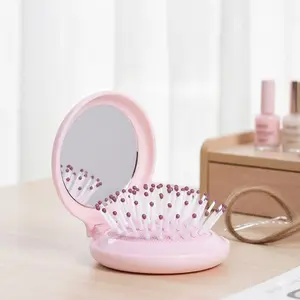 Portable Folding Mirror Comb 2-in-1 - Shatterproof Travel Makeup Mirror with Brush, Compact Vanity Mirror for Purse, Dorm, Apartment, On-the-Go Touch Ups, Mini Foldable Mirror and Comb Set, Travel Hand Mirrors