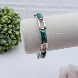 Rectangular 950 Silver Bracelet Green Chrysocolla