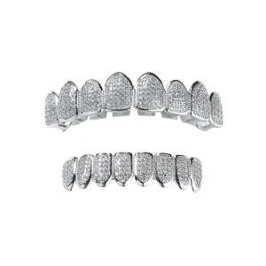 18K Gold Plated 8 Teeth Micro Pave Hiphop Grillz Set| Iced Out 5A+ Zircon Top & Bottom Teeth Jewelry for Men & Women, Hip Hop Classic Style, Party & Casual Wear, Ideal Gift