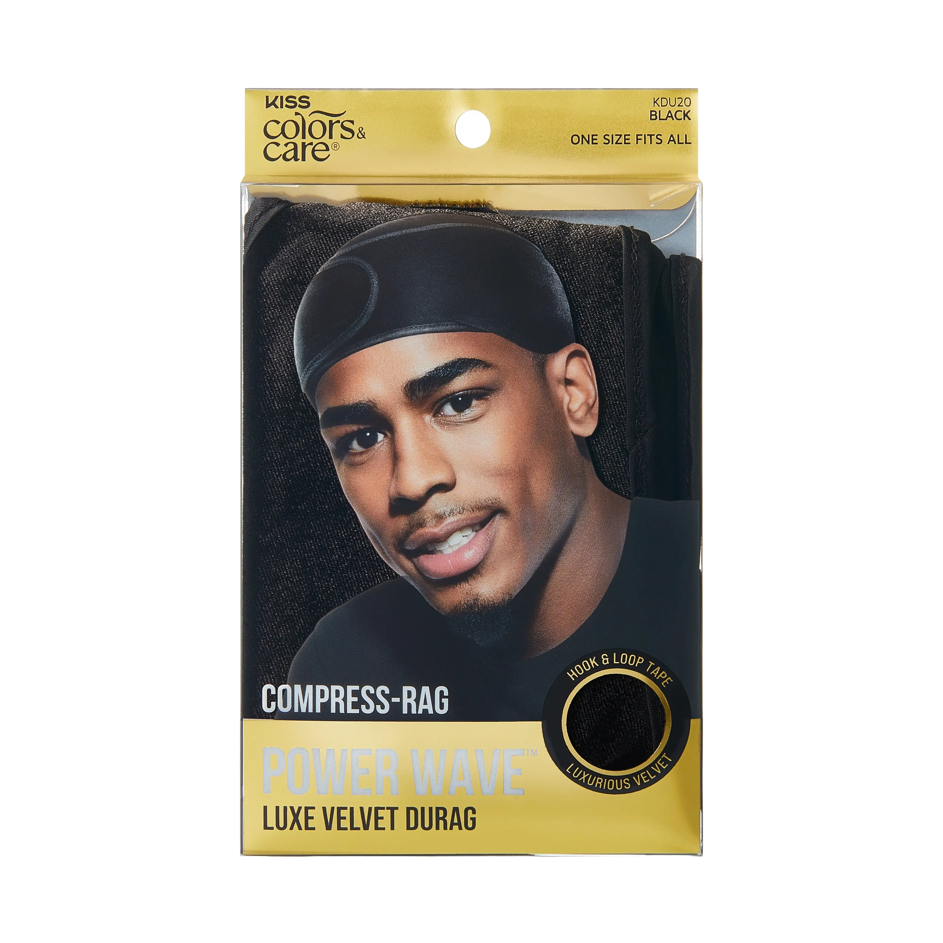 Kiss Colors & Care Compress-Rag Power Wave Luxe Velvet Durag, Black Kiss Colors & Care Compress-Rag Power Wave Luxe Velvet Durag, Black