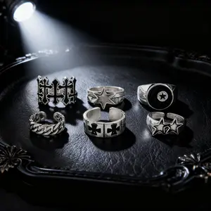 Men's 6pc Punk Silver Rings Set! Vintage Design – All Seasons, Party, Daily & Holiday Gift Punkpattern