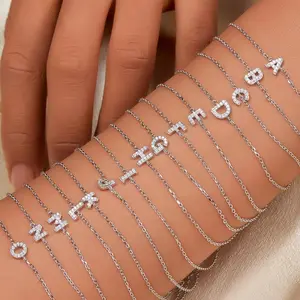 Women's Sterling Silver Letter Bracelet Exquisite Personalized 26 Letter Zircon Jewelry Birthday Anniversary Wedding Gift
