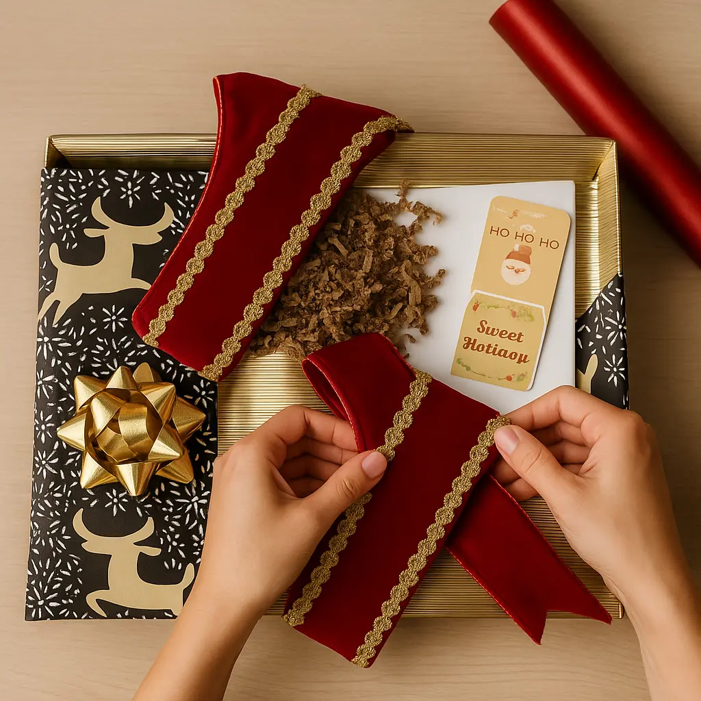 Holiday Gift Wrapping Kit - Premium Christmas Set with Coordinated Wrapping Paper, Ribbon, Tissue Sheets, Kraft Shred & Tags for Festive Packaging