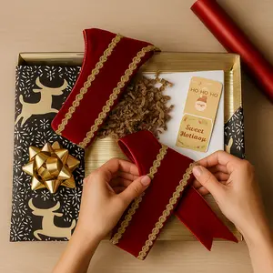 Holiday Gift Wrapping Kit - Premium Christmas Set with Coordinated Wrapping Paper, Ribbon, Tissue Sheets, Kraft Shred & Tags for Festive Packaging