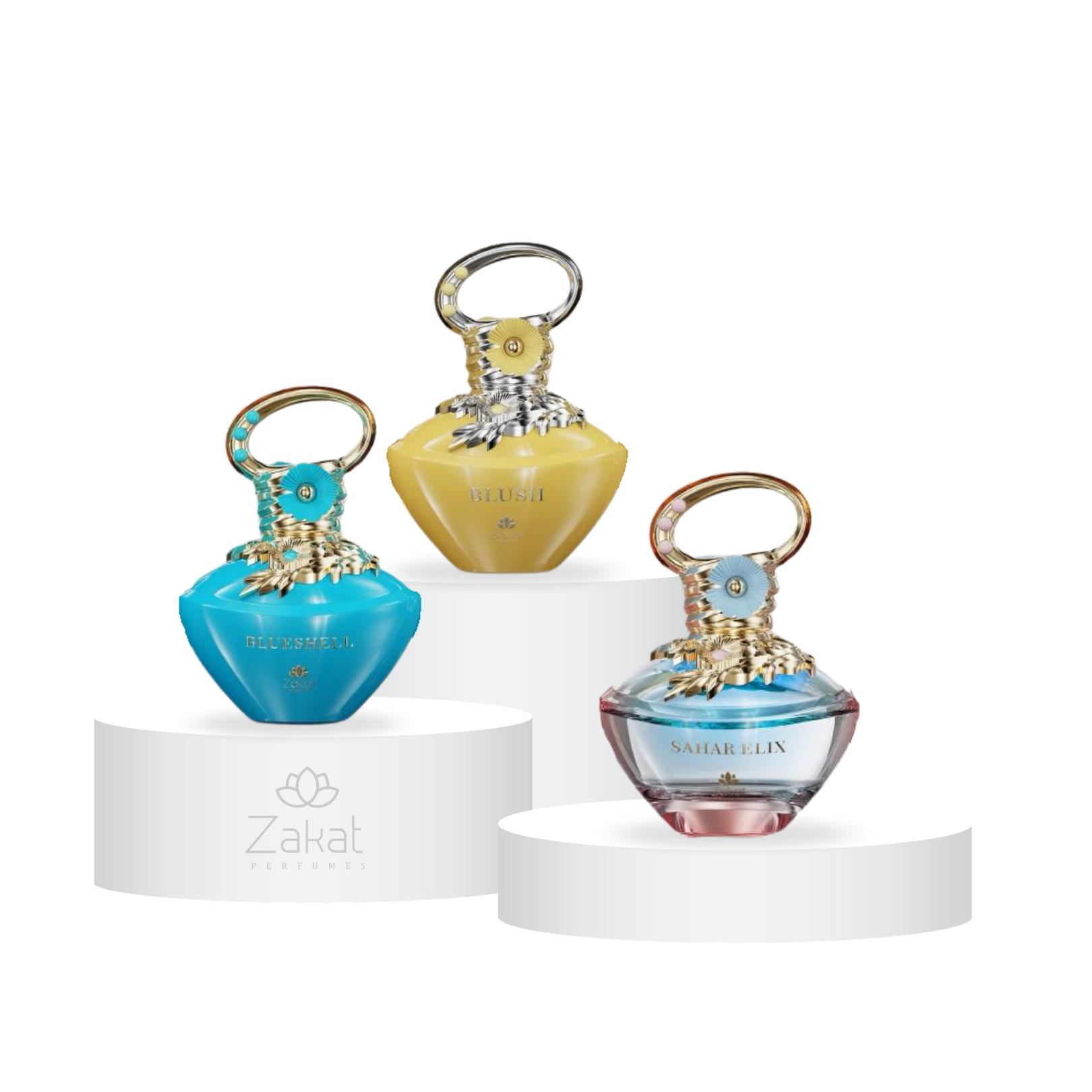 Zakat Parfums | Blue Shell + Blush + Sahar Elixr | Women's Fragrance | 100 ML | Eau De Parfum | Blackcurrant - Lychee & Mandarin