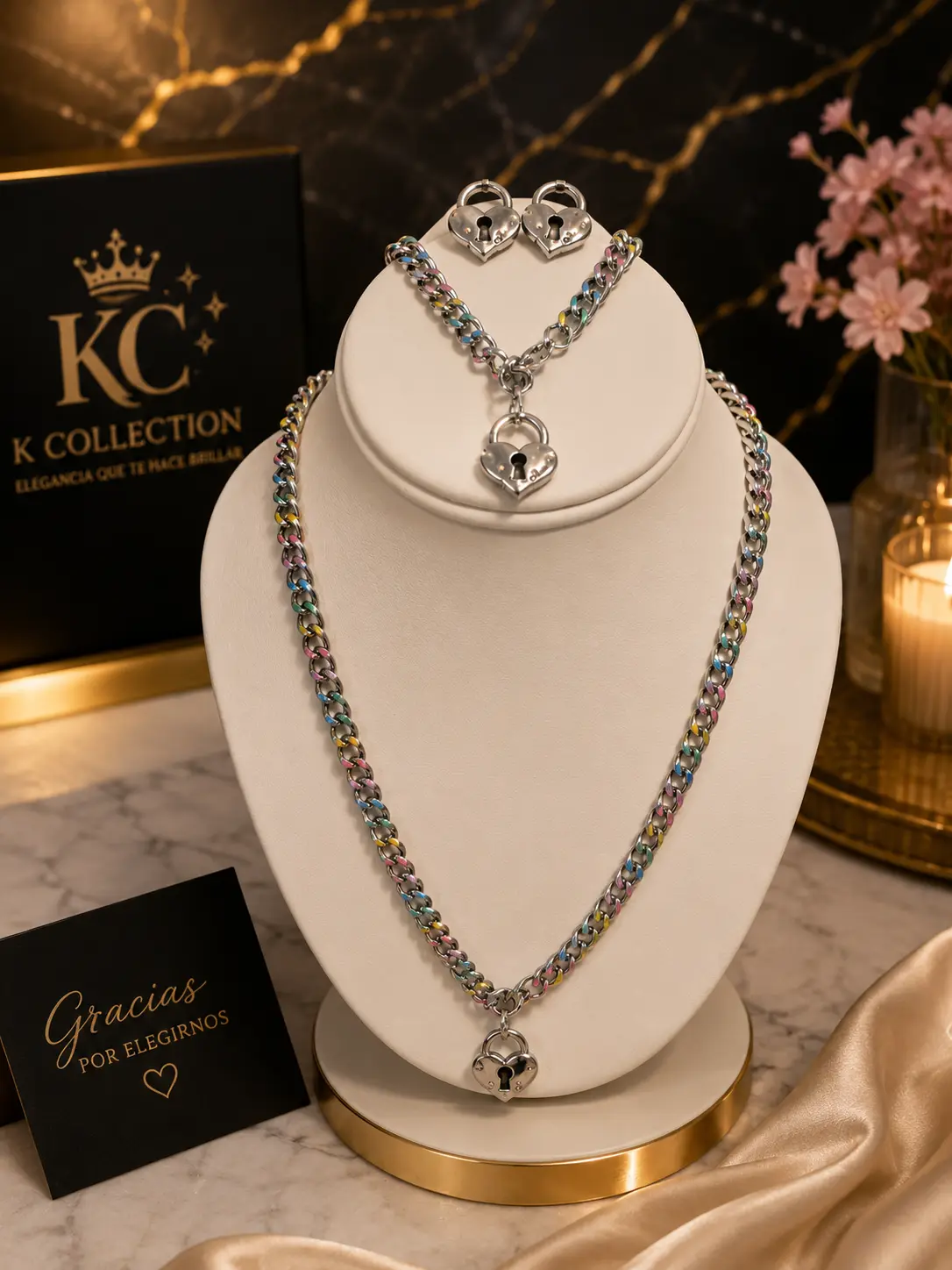 Rainbow Heart Lock Jewelry Set U50