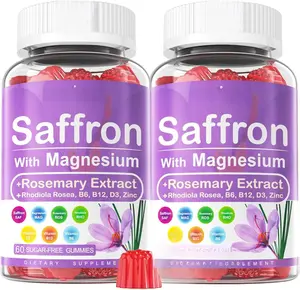 Saffron Supplements Gummies - 4 Months Supply - Saffron Extract 177mg 88.5mg, w/Magnesium Glycinate 400mg 200mg, Rhodiola Rosea, Rosemary, B6 B12 D3 for Calm, Nerve, Rest, Focus, Sugar-Free, 2 Pack