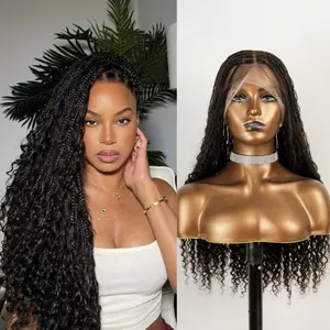 Boho Box Human Hair Braids Wig HD Full Lace Braided Wig Human Hair  Knotless Pre Pluched Square Parted With Baby Hair Braided Wigs for Black Women