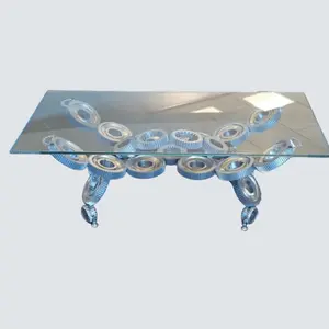 Chrome Gear Arch Coffee Table with Glass Top
