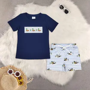 New Clothes 2-piece boy Kids Boys Short Sleeve Duck Top with Stripe Shorts Casual Clothing Set toddler summerclothes summer outfits fashion print wear two-piece child cute
