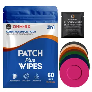 OHMRX Libre 2 Adhesive Patch & OHM PREP Skin Prep Wipe Combo Pack Waterproof Hypoallergenic CGM Support for Sensors Tan Pink Black Brown Mix