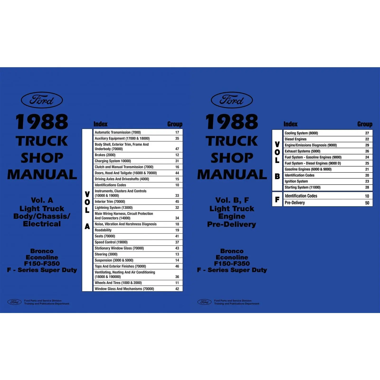 1988 Ford F-Series Truck, Bronco & Econoline Shop Manual Set - Volumes A, B, & F