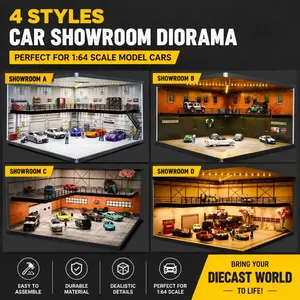 NUEIOVRW 1:64 Double Car Garage Miniature Scene Parking Lot Multi-Color LED Lighting Graffiti Repair Shop for Diecast Car Collection Gift