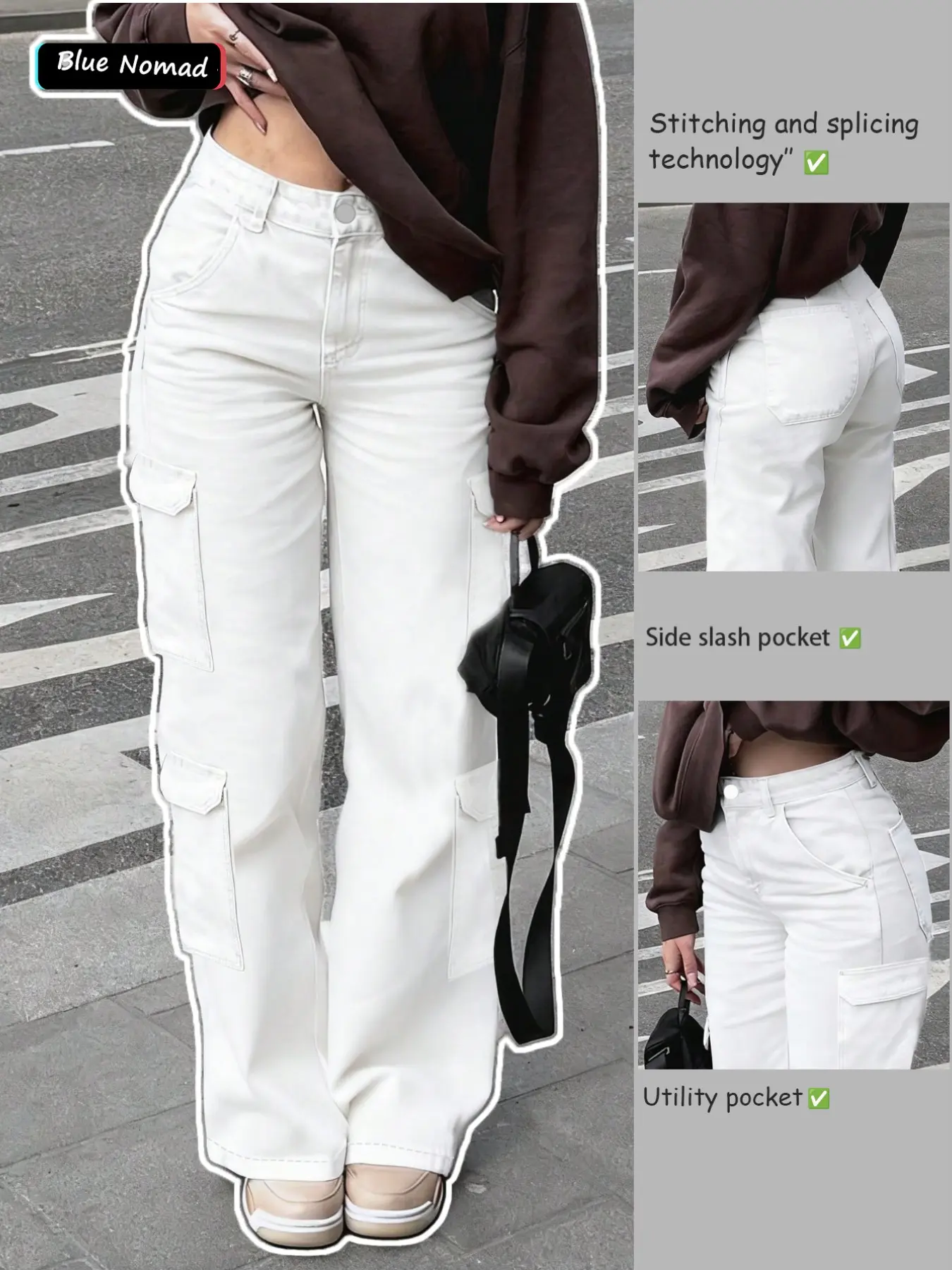 Women's Casual High Waist Denim Jeans Work Pants with Pockets, Button, Loose-Fitting Baggy Solid Color Straight Leg Design for Everyday Wear