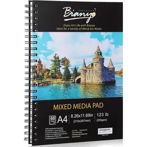 Mixed Media Paper Pad, A4 (8.26" X 11.69"), 60 Sheets/Each, 123 LB/200 GSM, Pack of 1 Pad, Spiral-Bound Pad, Ideal for Wet & Dry Media Like Art Marker, Watercolor, Acrylic, Pastel, Pencil