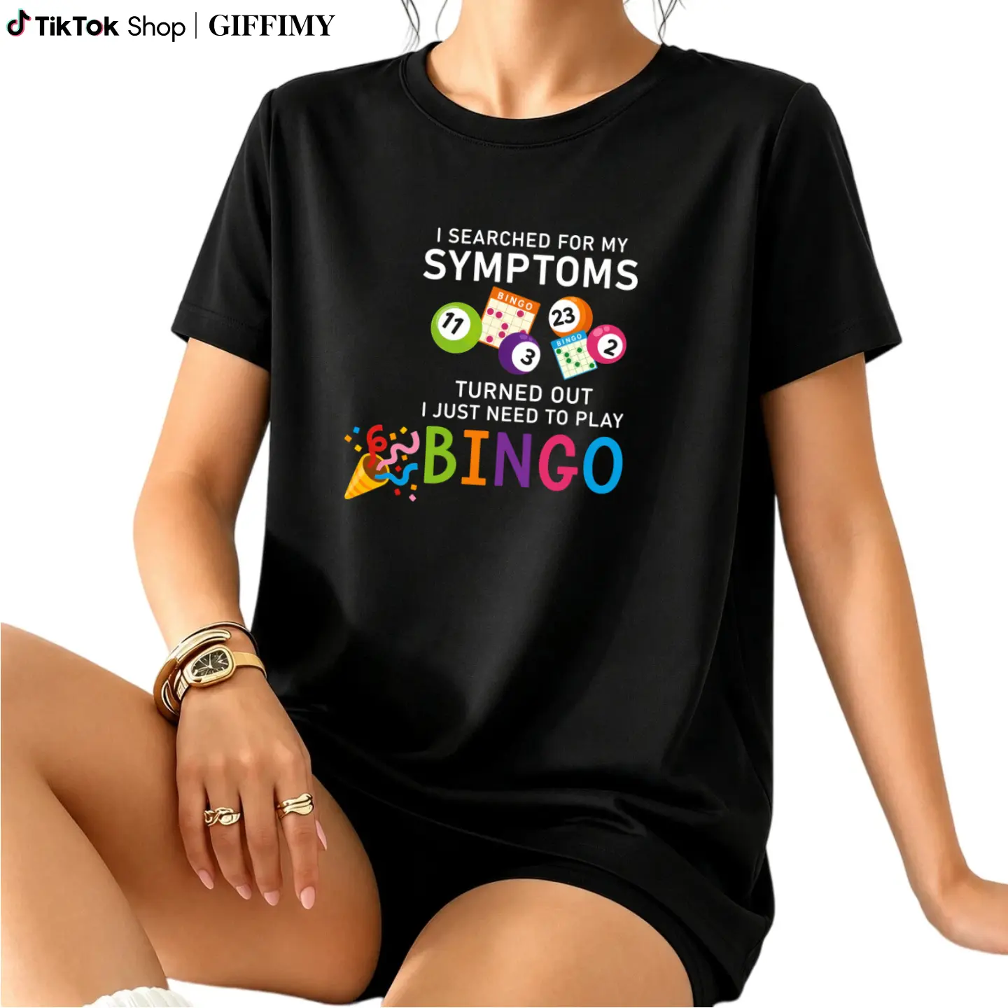 Women'S T-Shirt, Short-Sleeved Round Neck Casual Top, Featuring a Design That Combines Text And Colorful Bingo Game Elements, Machine Washable, Suitable for Casual Wear, Versatile Clothing, Trendy T-Shirt, Made from Comfortable Material Cotton Fashion