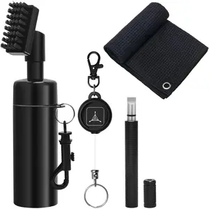4 Golf Club Cleaner Brush, Golf Club Brush Groove Cleaner with 4 Ounces Squeeze Bottle and Bristles/Golf Groove Sharpener/Golf Towel/Retractable Key-Ring for Cleaning Golf Groove Brush