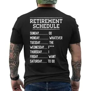 Funny Retirement Schedule T-shirt Retired Grandpa Dad Humor Gift Tee Shirt, Short Sleeve Printed Graphic Shirt, Daily Casual Cotton Menswear