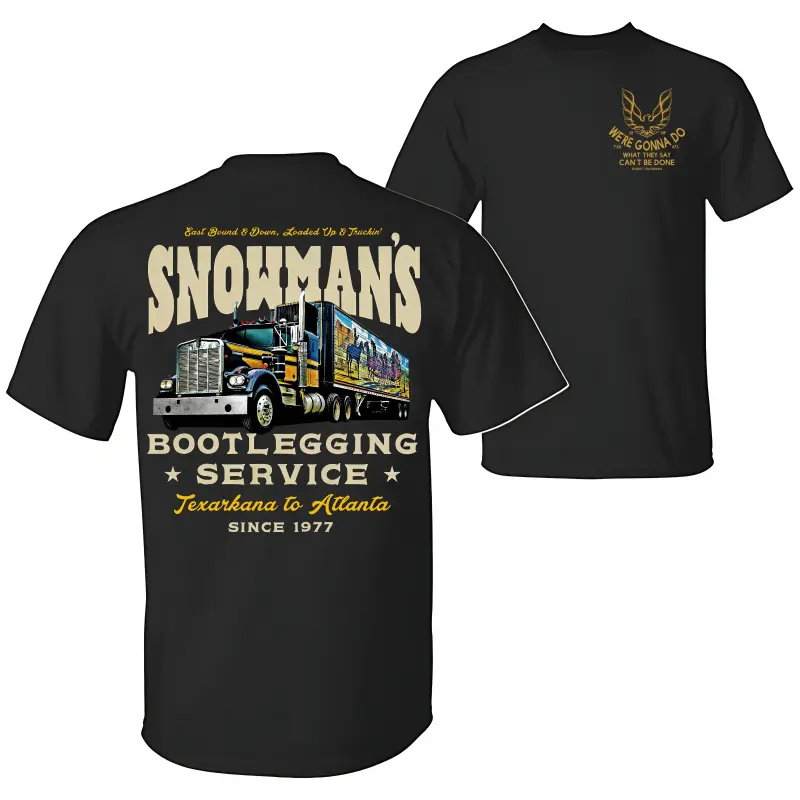 Smokey and the Bandit T-Shirt, Unisex 2-Sided Vintage Graphic Tee, Casual Soft Cotton Short Sleeve Top with Snowman's Print, Smooth, Graphics, Solid