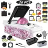 26 Pcs Lightweight Durable Vegetable Chopper Set - 3.1L Container, 12 Blades, Grid Slicer, Dicer, Potato Spiral Grater, Peeler for Meal Prep, Camping - Kitchen Utensils & Gadgets