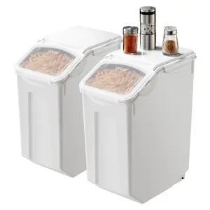 2 Pack 20L Airtight Food Storage Containers with Wheels - 4.5Gal Large Rice/Flour/Pet Food Bins with Measuring Cups, BPA Free Kitchen Pantry Organizer for Dry Food, Grain, Cereal, Dog Cat Food