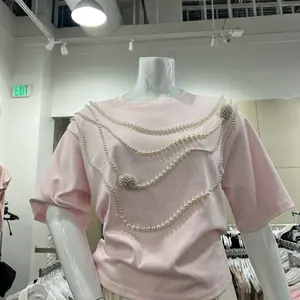 Stella Pearl Embellished Top Pink with Elegant Pearl Accents and Comfortable Fit for Everyday Wear