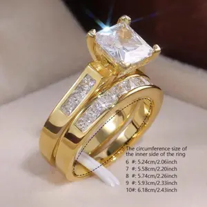Set of 2 Square Mixed Rings – Fashion Engagement & Wedding Jewelry for Women, Daily & Party Wear