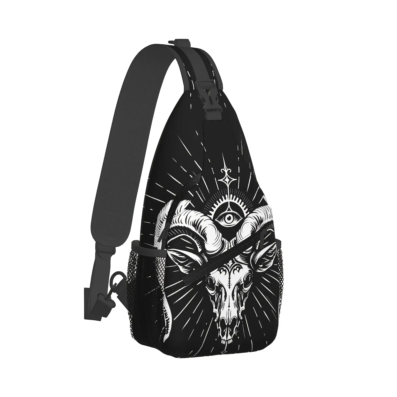 Goat Skull Sling Bag Crossbody Backpack Daypack Hiking Travel Chest Bag Unisex Pentagram Goat Skull Sling Bag Crossbody Travel Hiking Chest  main image 3