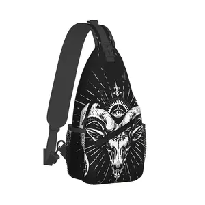 Made in US Crossbody Chest Bag Hiking Goat Satanic Witchcraft Shoulder Bag Folding Large Capacity Fashion Durable for Shopping Work Leisure Travel Beach Bag Fishing Backpack with Zip Closure