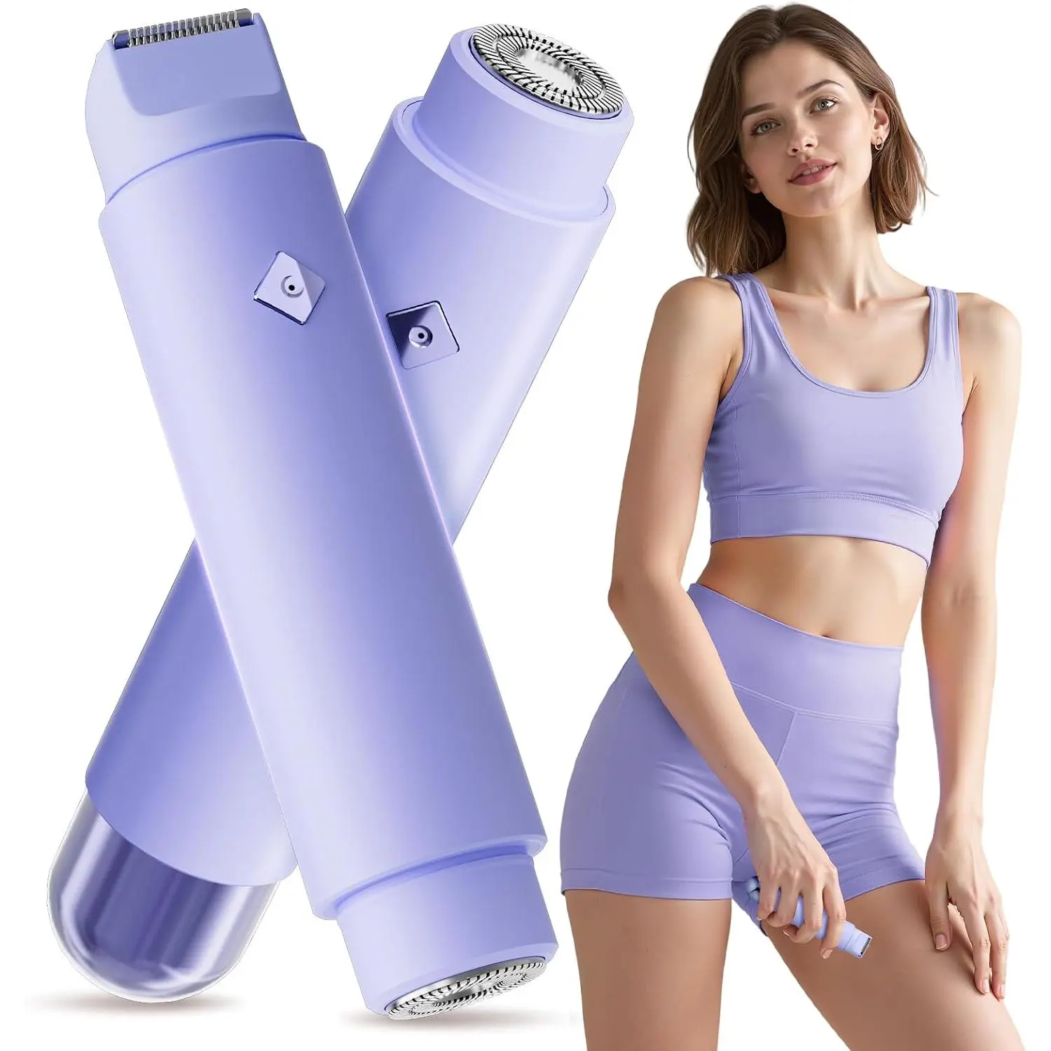 Bikini Trimmer for Women, Dual-Head Electric Razor & Painless Hair Removal - Waterproof Cordless Lady Shaver for Body, Face Underarm, Intimate Areas, Facial & Dermave Bikini Shaver (Purple)