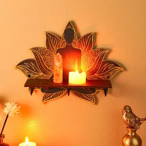 Simple Lotus Design Home Decor Floating Shelf, Wooden Panel Iron Hook Wall Mounted Storage Rack, DIY Assembly Living Room Display Shelves, Wall Mounted Holder