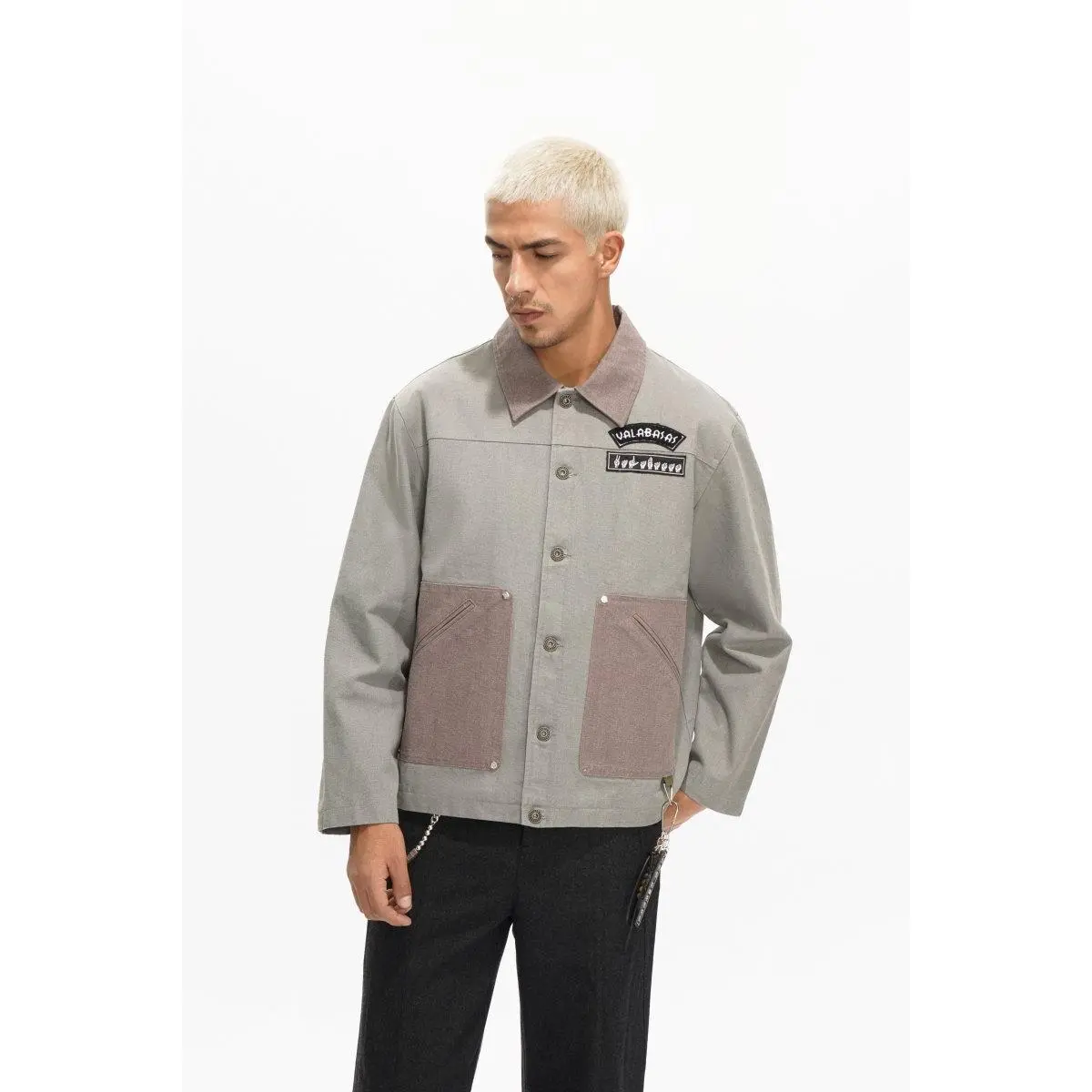 Men's Ironwood Grey Casual Streetwear Jacket - Structured Tailored Button-Down Menswear Top for Versatile Layering, Coats