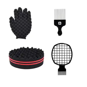 Curl Sponge Set - 2-Sided Curling Brush, Easy Grip Glove, Nylon Bristles Metal Brush, Pick, Twist Comb - High-Quality Natural Hair Styling Tool, Two-Sided Tool