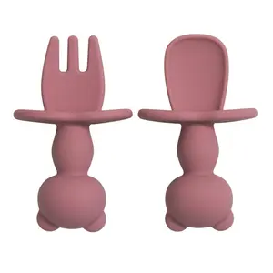 Baby Training Fork & Spoon Set, 2 Counts/set Cute Panda Design Silicone Baby Feeding Utensils, Newborn Feeding Accessories