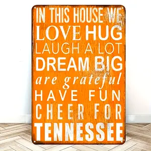 [Cheer Metal Wall Mount Plaque] Tennessee Volunteers Cheer Vintage Metal Sign 8"x12" - Wall Mount Iron Decorative Plaque for Man Cave, Bar, Garage, and Garden Without Electricity or Batteries