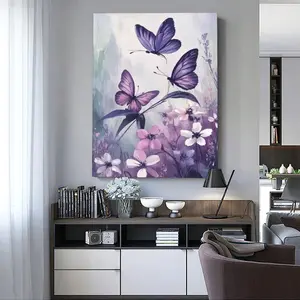 Purple Butterfly Canvas Wall Art for Living Room & Bedroom Decor - Modern Floral Nature Print - Serene Home Artwork for Office & Dining Room Lavender Outdoors