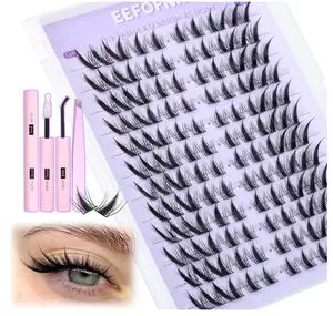 Fox Eye Lash Clusters Kit Anime Eyelash Clusters Kit Fairy Cat Eye Lashes Clusters Natural Look Wispy Cluster Eyelash Extensions Kit L Curly Lashes Bond and Seal Tweezers Manga Lash Cluster by Eefofnn