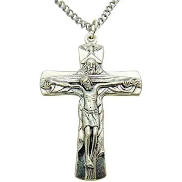 Trinity Vatican Crucifix 2 Inch Catholic Cross on Stainless Steel Chain