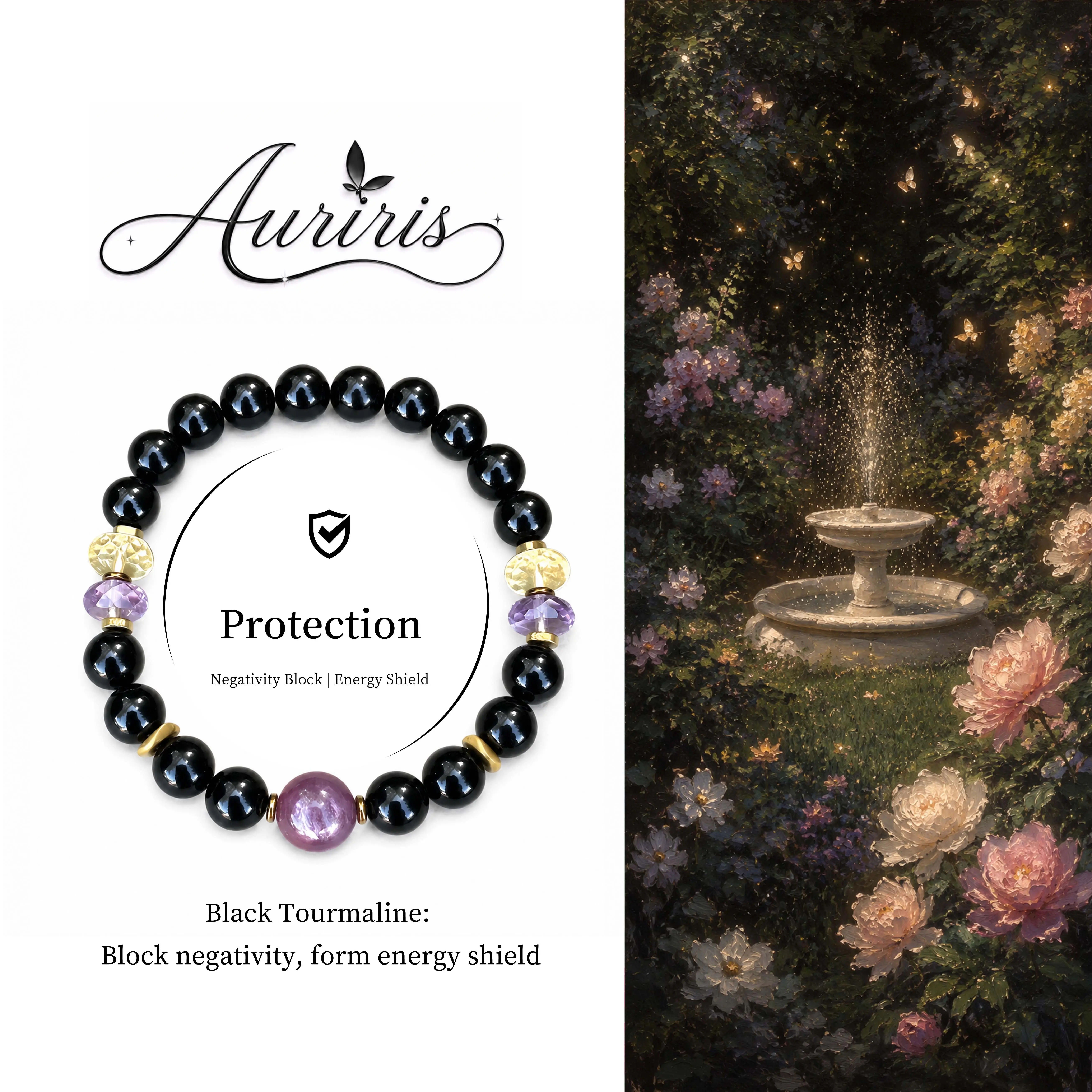 Negativity Block Protection Bracelet with Black Tourmaline & Amethyst beaded jewelry energy shield bracelet encouragement gift fashion crystal bracelet of the day Calming Manifestation Crystal Bracelet, Protective Talisman, Positive Energy