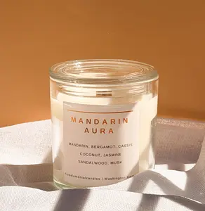 Household Creamy Scented Aroma Candle - Light & Decoration, Bright Citrus Layered Scents (Mandarin, Bergamot, Cassis, Coconut, Jasmine, Sandalwood, Musk) for Morning Resets, Fresh Home Spaces, Household Candle