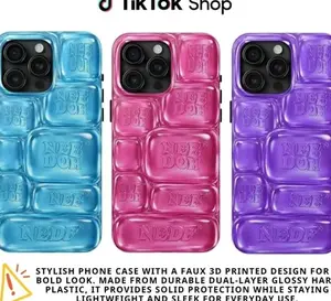 NeeDohS Cool Crush Ice Cube Phone Case, 3D Visual Printed Graphic Hard Phone Cover, Anxiety Sensory Play Blue 17 Air Pro Max