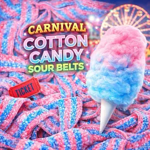 Carnival Cotton Candy Swedish Sour Candy Belts 4oz Imported - RAFFA - Thick Chewy Sour Sugar Coated Exotic Gummies for Snack Lovers - Sweet