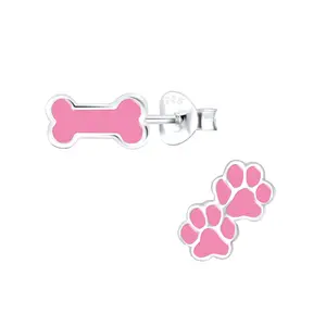 925 Silver Pink Dog Lovers Stud Earrings for dog lovers