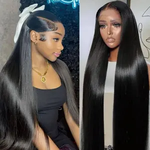 36 38 Inch Bone Straight Human Hair 13X6 Lace Frongtal Wig Straight Natural Black 13X4 Hd Transparent Lace Wigs Pre Plucked Natural Layering Human Hair Wigs
